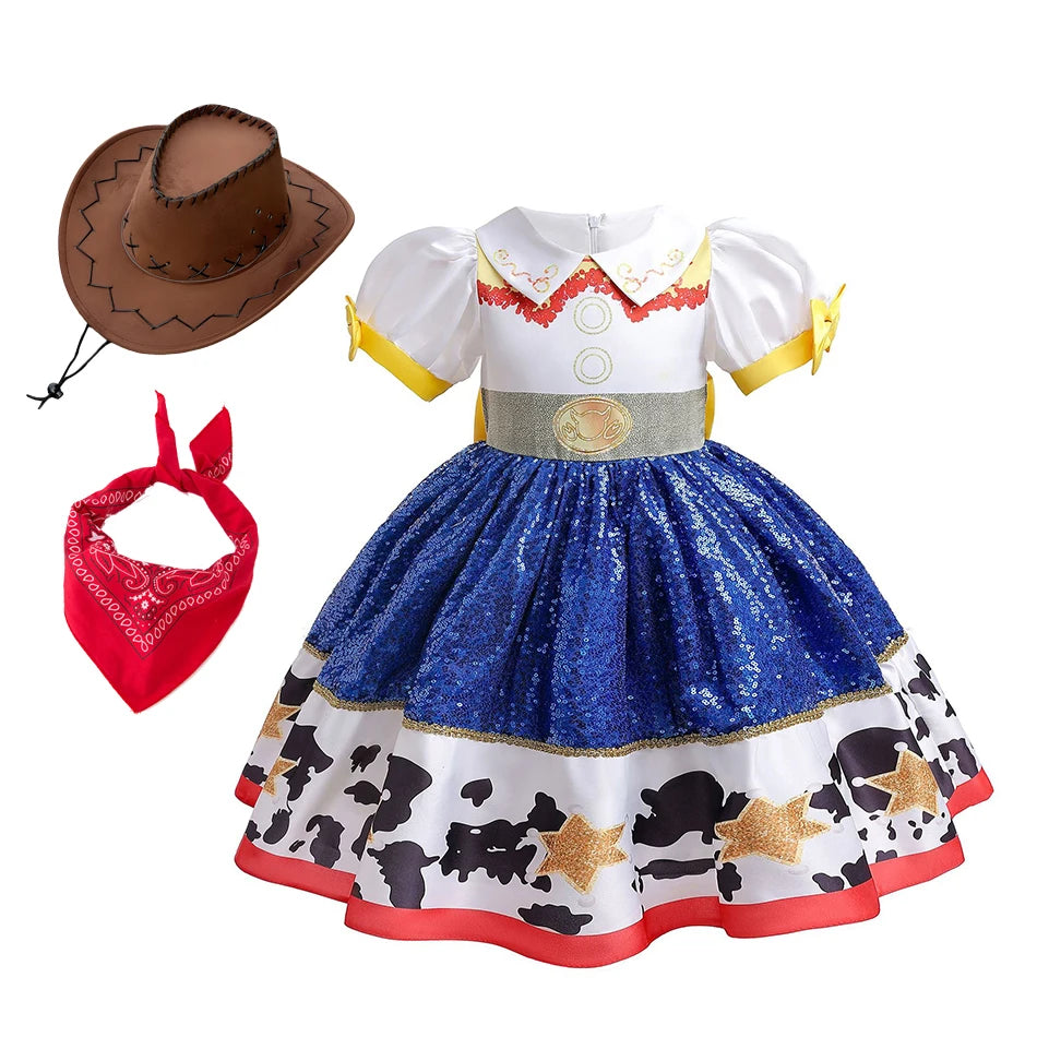 Girl Jessie Dress Kids Yellow Blue Cowgirl Cosplay Costume Kids Fancy Party Outfit Halloween Christmas Gift