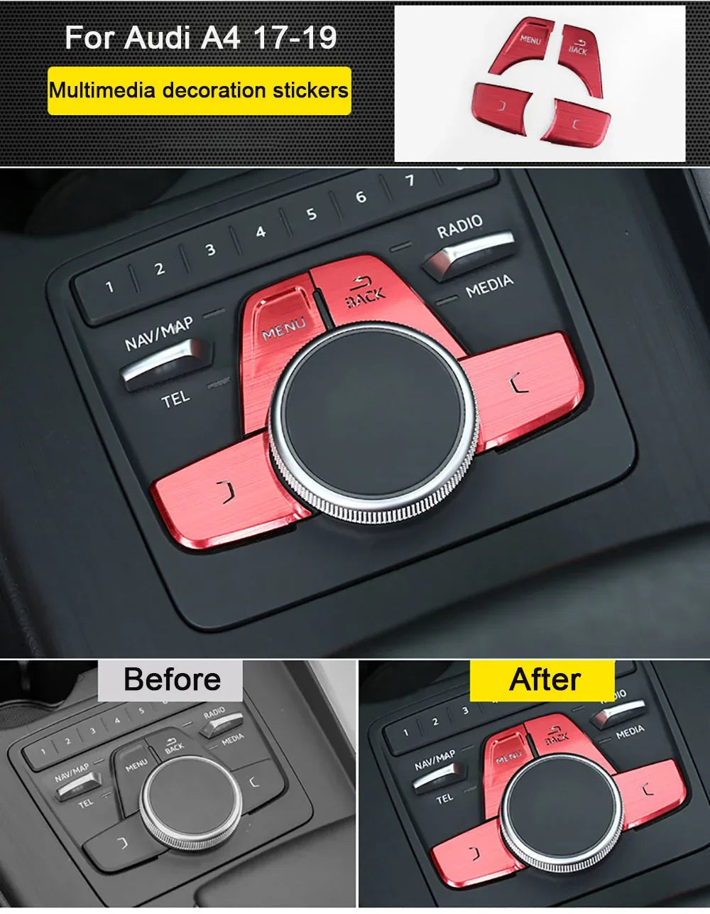 Car Decal Central Handbrake A P Buttons Decorative Panel Covers Stickers Trim For Audi A4 B9 Interior Auto Accessories Goods