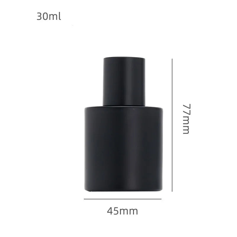 8pcs Matte Black Perfume Refillable Bottle Crimp Pump Atomizer Mist Spray Luruxy Round Empty Fragrance Glass Bottles 30ml 50ml