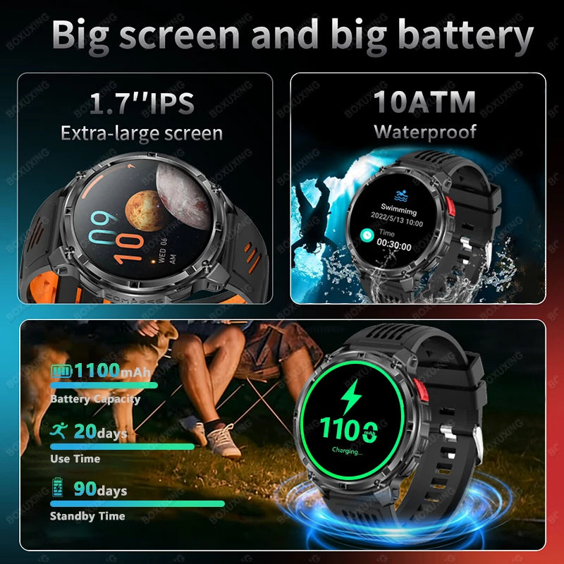 2026 GPS Sports Smart Watch 1.7-Inch AMOLED Screen Outdoor Sports Compass Heart Rate IP68 Waterproof Bluetooth Call Smartwatches