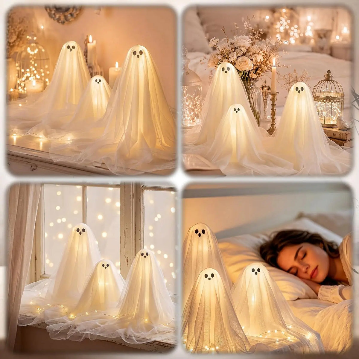 1/2/3Sets Halloween Decorations Lighted Ghost DIY Kit Spooky Lamp Warm White Table Centerpiece for Indoor Halloween Party