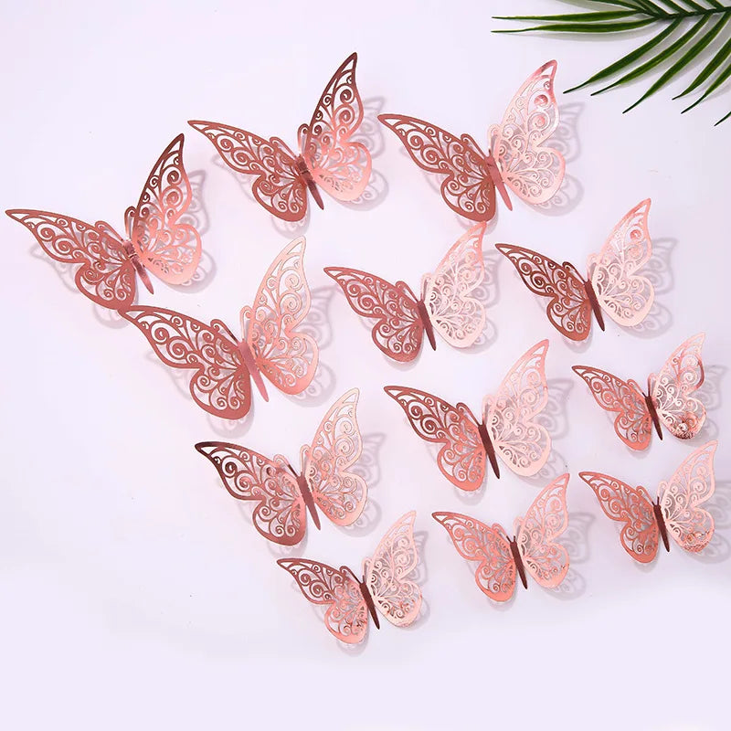 12 pcs Butterfly Cake Toppers Rose Gold for Birthday, Wedding, Engagement Occasions Dessert Decoration Cupcake Toppers DIY Gift