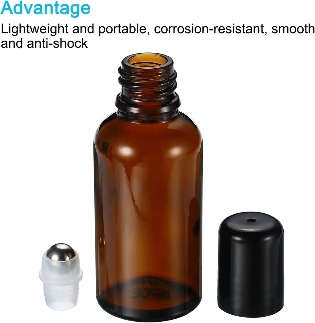 5/10/15/20/30/50/100ML Amber Roller Bottle Glass Refillable Essential Oil Perfume Bottles Roll on Vials Empty Sample Containers
