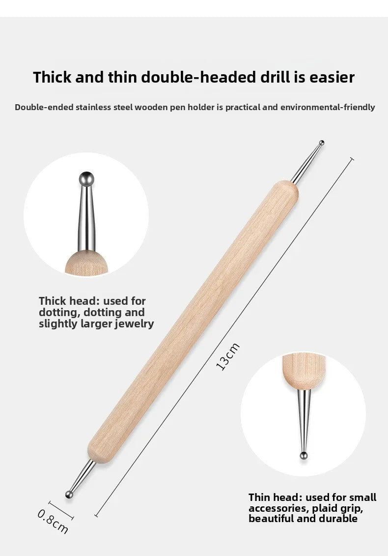 Dual-End Wooden Dotting Pen Marbleizing Tool Set for Nail Design Manicure Painting Kit 5pcs