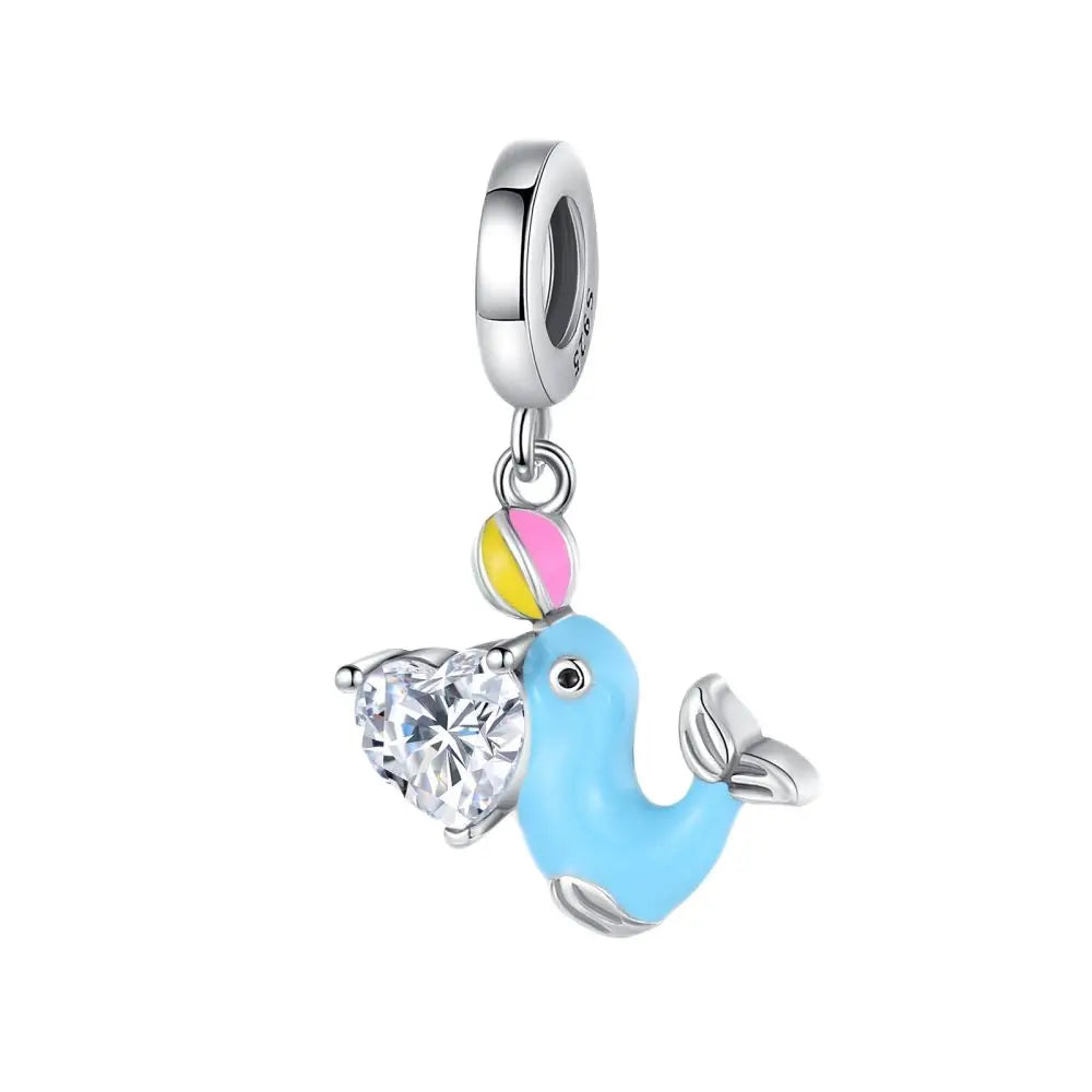 Exquisite 925 Sterling Silver Cute Dinosaur Turtle and Rabbit Couple Heart Charm Fit DIY Bracelet Necklace Casual Matching Gifts
