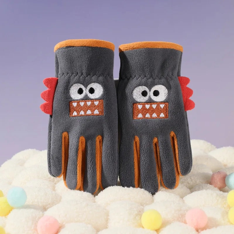 Autumn Winter Children's Gloves Cycling Cute Cartoon Warm Boy Girl Gloves Fleece Windproof Pupil Soft Outdoor Play Kids Gloves