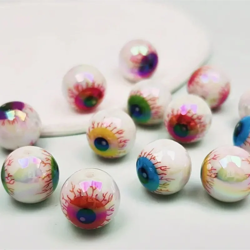 16MM 10pcs Random Mix Color Evil Eyeball Acrylic Loose Spacer Bead For DIY Halloween Decor Jewelry Necklace Bracelet Accessories