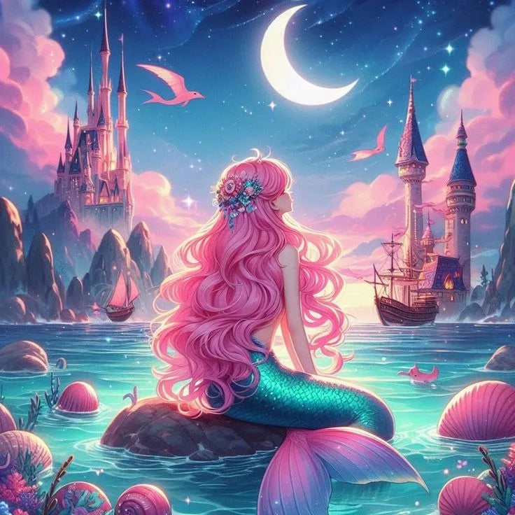 100% Fairy Dust Diamond Painting Mermaid Picture Square Mosaic Embroidery Cartoon Wall Art Diamond Art Full Crystal Home Decor