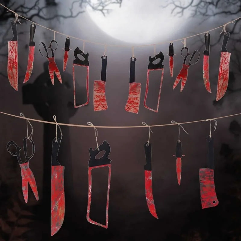 1-4Set Bloody Halloween Banner Horror Hanging Decoration for Haunted House Movie Theme Birthday Carnival Party Halloween Gift