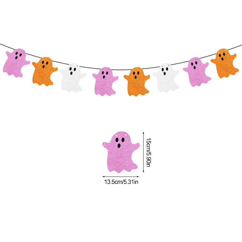 1set Halloween Decoration Banner Bunting Scary Spider Ghost Bat Hanging Garland Pull Flag Pendant For Halloween Party Home Decor