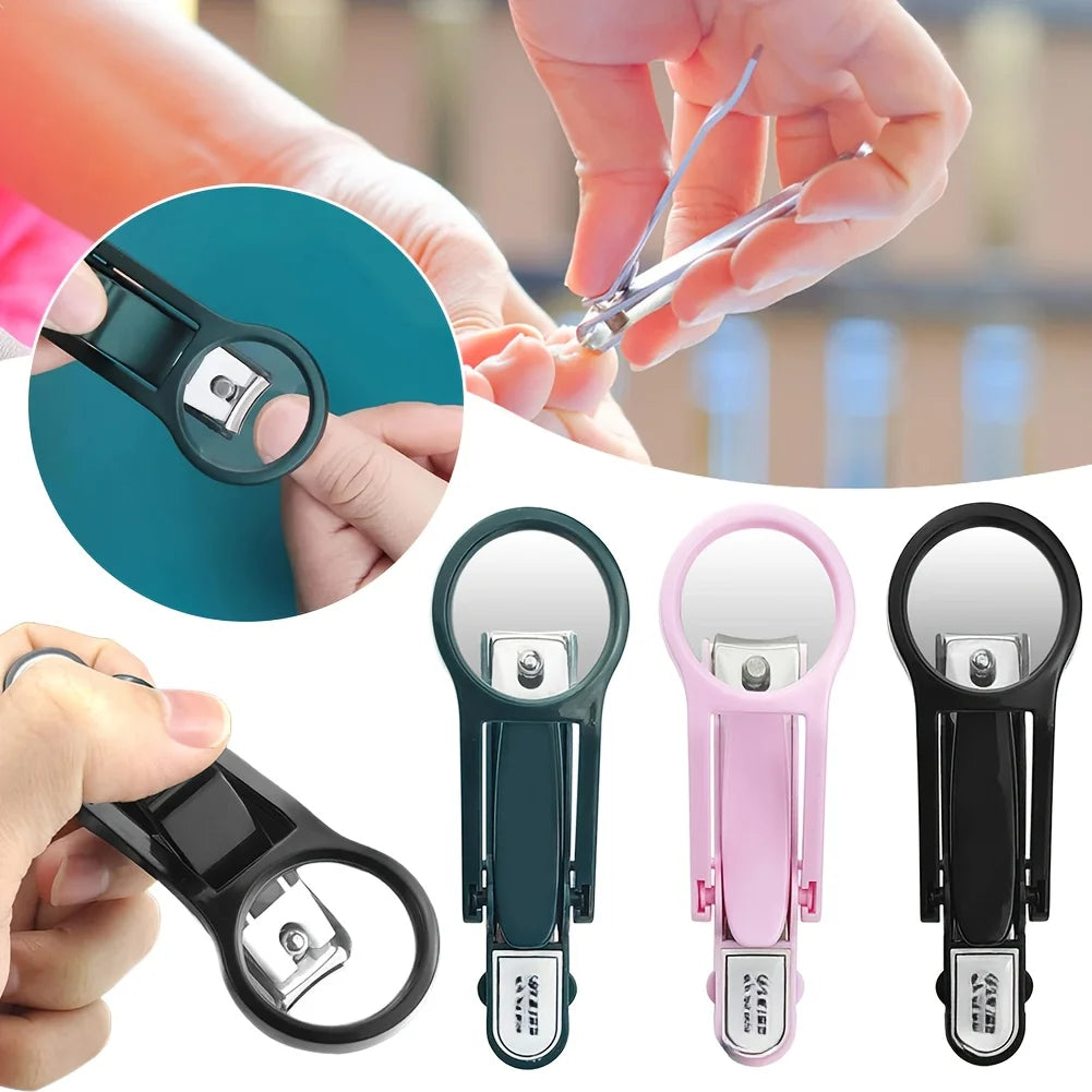 1pc Stainless Steel Nail Clipper with Magnifying Glass - Anti-Splash Design, Ergonomic Comfort Grip for Elderly Precise Cutting
