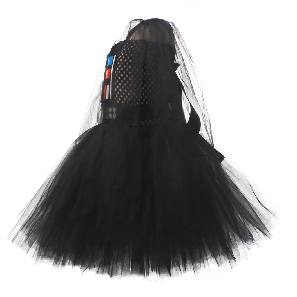 Girls Dark Star Villain Tutu Costume Dress Children Halloween Vader Outfit Kids Fancy Carnival Party Dress up Cosplay Clothes