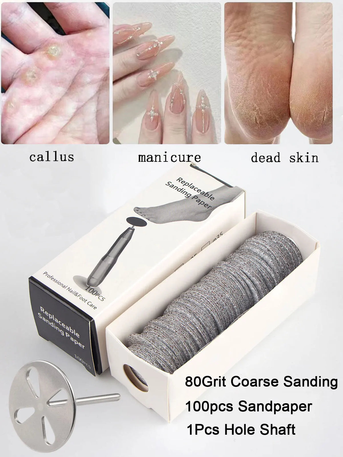 100Pcs Sandpaper With Metal Nozzle For Foot Files Dead Skin Callus Remove Tool Cuticle Pedicure Tool Sanding Paper Set