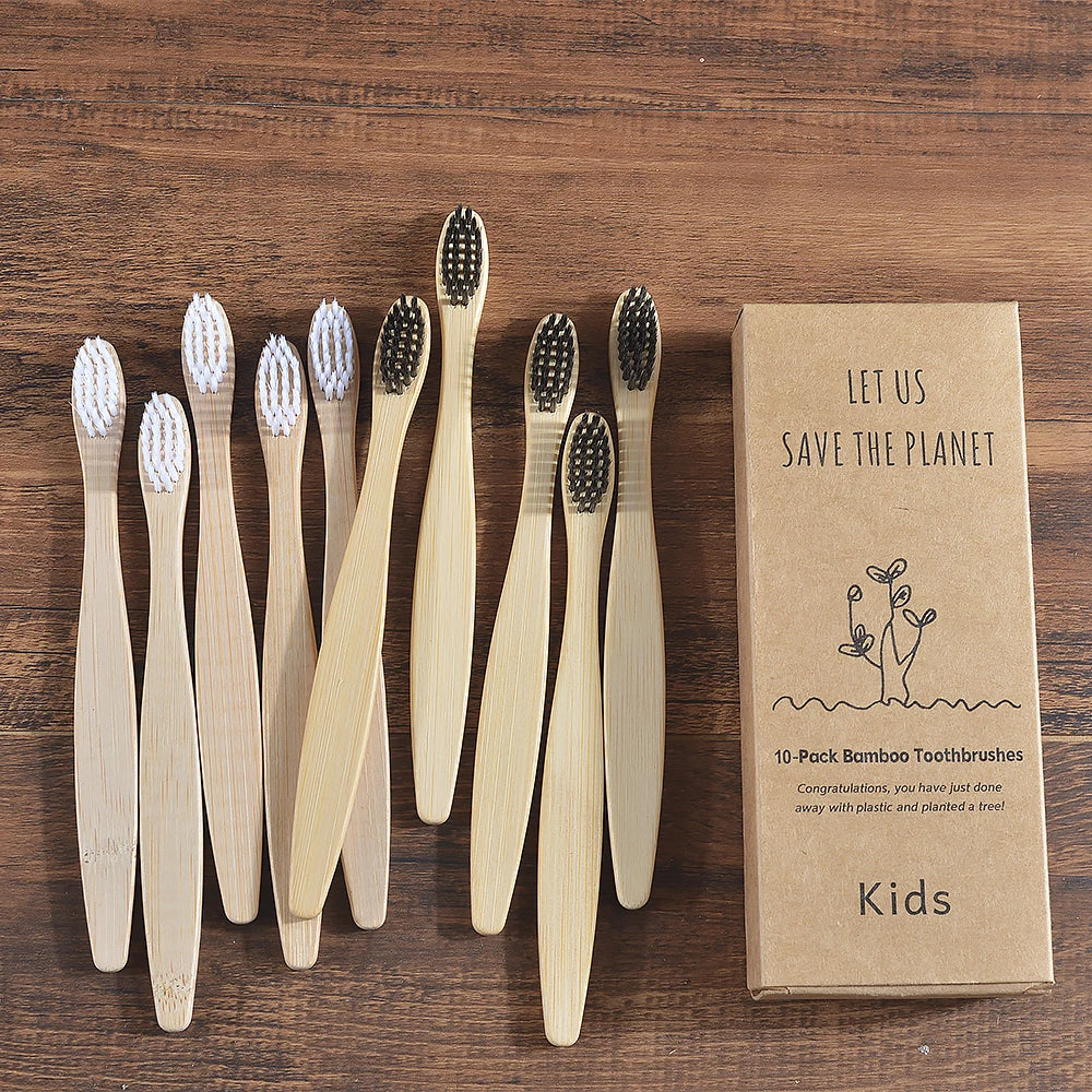 10 Pieces Children Colorful Toothbrush Eco Soft Bristle Bamboo Toothbrush Kids Bambou Vegan Tooth Dental Oral Care Plastic Free