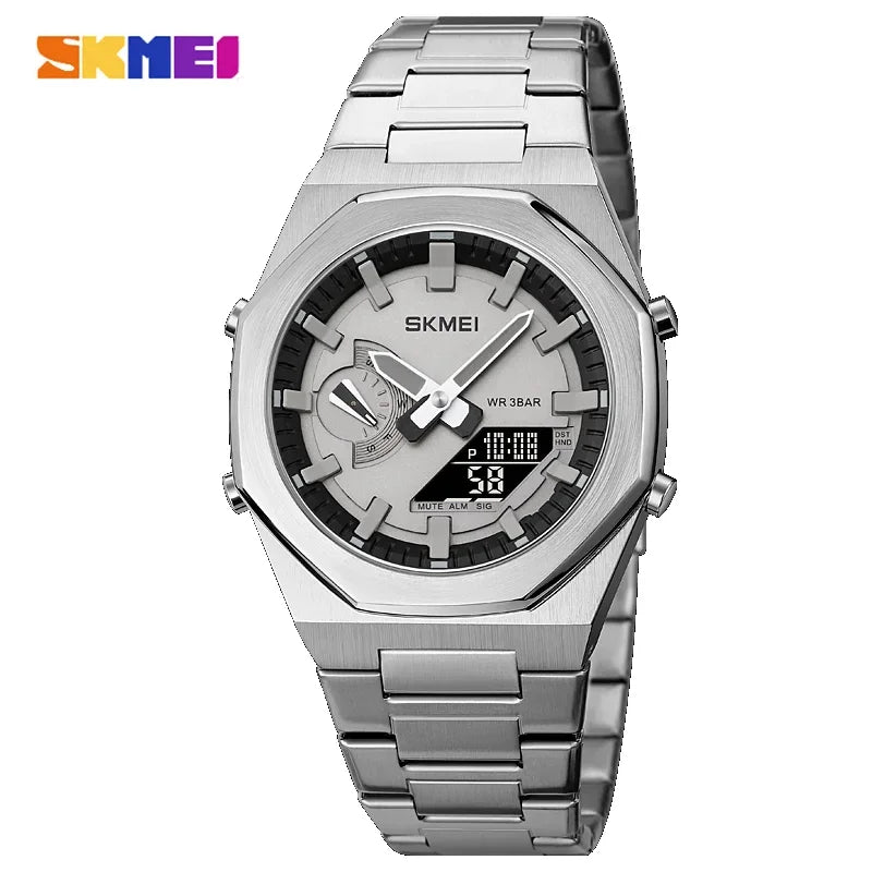 SKMEI Luxury Quartz Watch for Men Sport Stainless Steel Digital LED Display Waterproof Wristwatches Mens Clock Reloj Hombre 1816