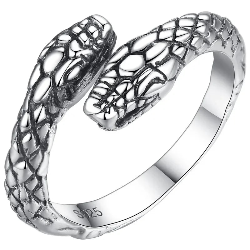 Vintage Double Snake Head Thai Silver Ladies Finger Rings Jewelry Unisex Party Gifts Never Fade Women Men