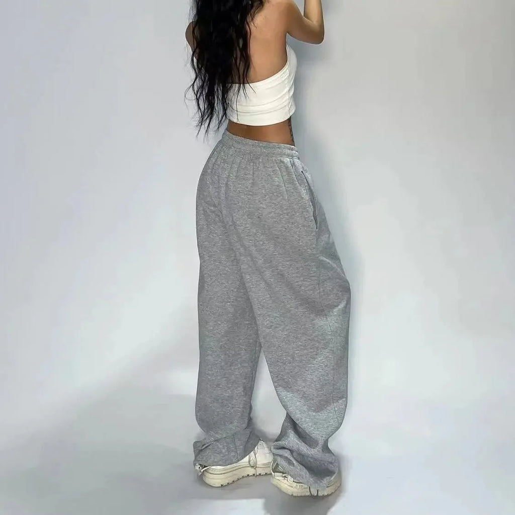 Retro Y2K Baggy Pants Fashion Women Pocket Elastic Waist Oversized Vintage Wide Leg Pant Casual Streetwear Sweatpant Trousers