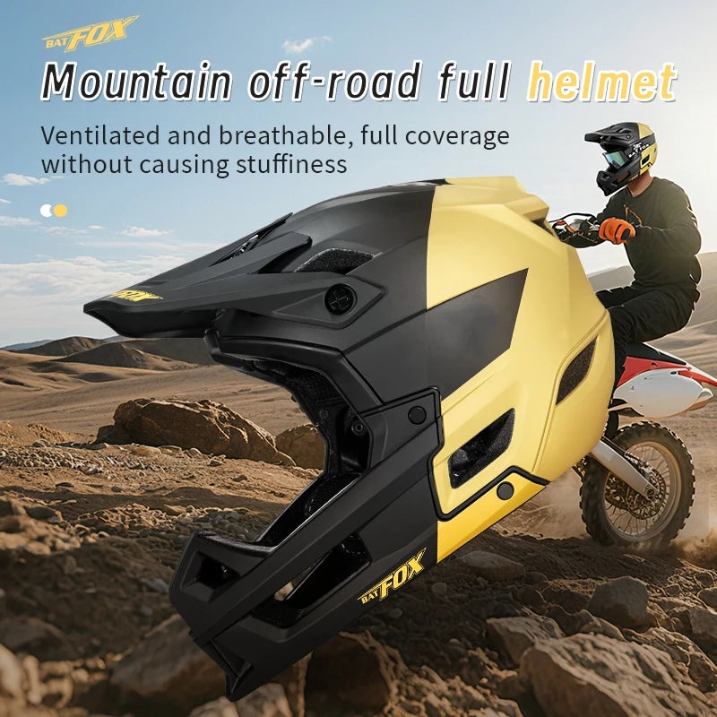 BATFOX Full Face Mountain Bike Helmet Adult Downhill Off-road Cycling Shockproof Professional Protection MTB Bicycle Safety Gear