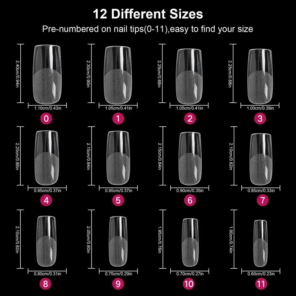 Square Nail Tips 120 PCS Artificial Full Cover Soft Clear Gel Tips 12 Sizes Sharp False Nails for Nail Extension