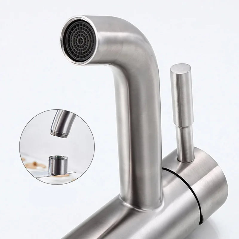 Basin Faucet 304 Stainless Steel Sink Mixer Tap Hot Cold Water Washbasin Bathroom Kitchen Accessories Wanity With 2 Pieces Pipes