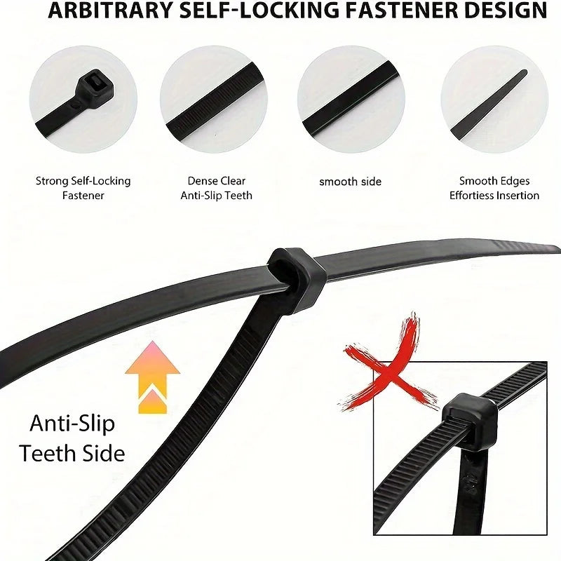 100pcs Black Cable Ties High Tensile Strength, Uv Resistant, Self-Locking for Home & Office Cord Management
