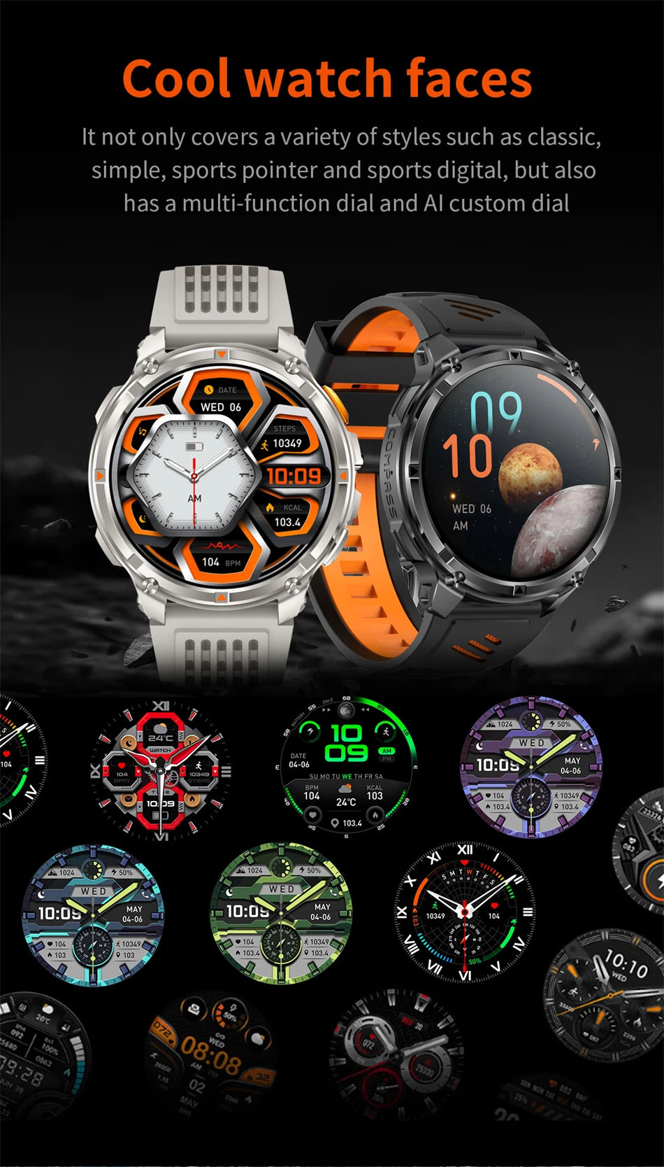 2026 GPS Sports Smart Watch 1.7-Inch AMOLED Screen Outdoor Sports Compass Heart Rate IP68 Waterproof Bluetooth Call Smartwatches