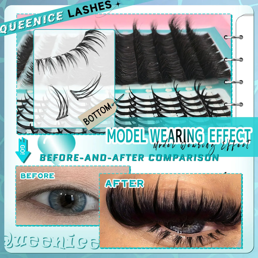 4 IN 1 Lash Clusters Mixed Length Lash Spikes lower eyelashes Reusable Bottom DIY Spiky Lash Extension Manga Clusters