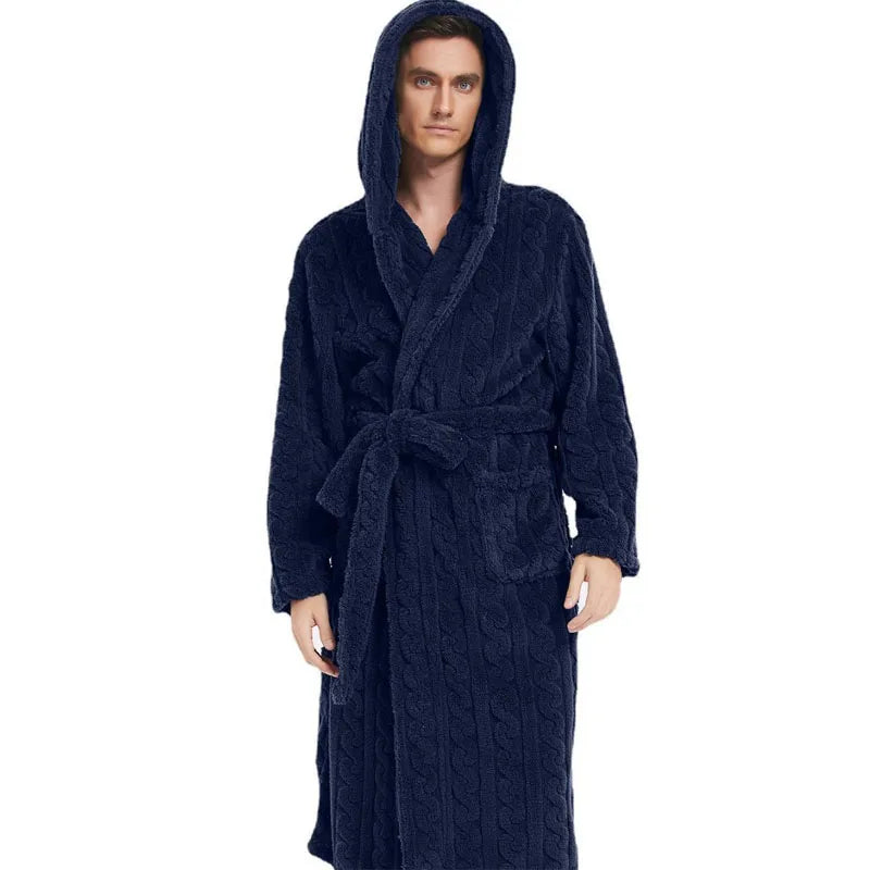 The New Fall and Winter Men's Warm Robe Pajamas Couple Robe Shu Cotton Velvet Jacquard Hooded Thickened Couple Robe Homewear