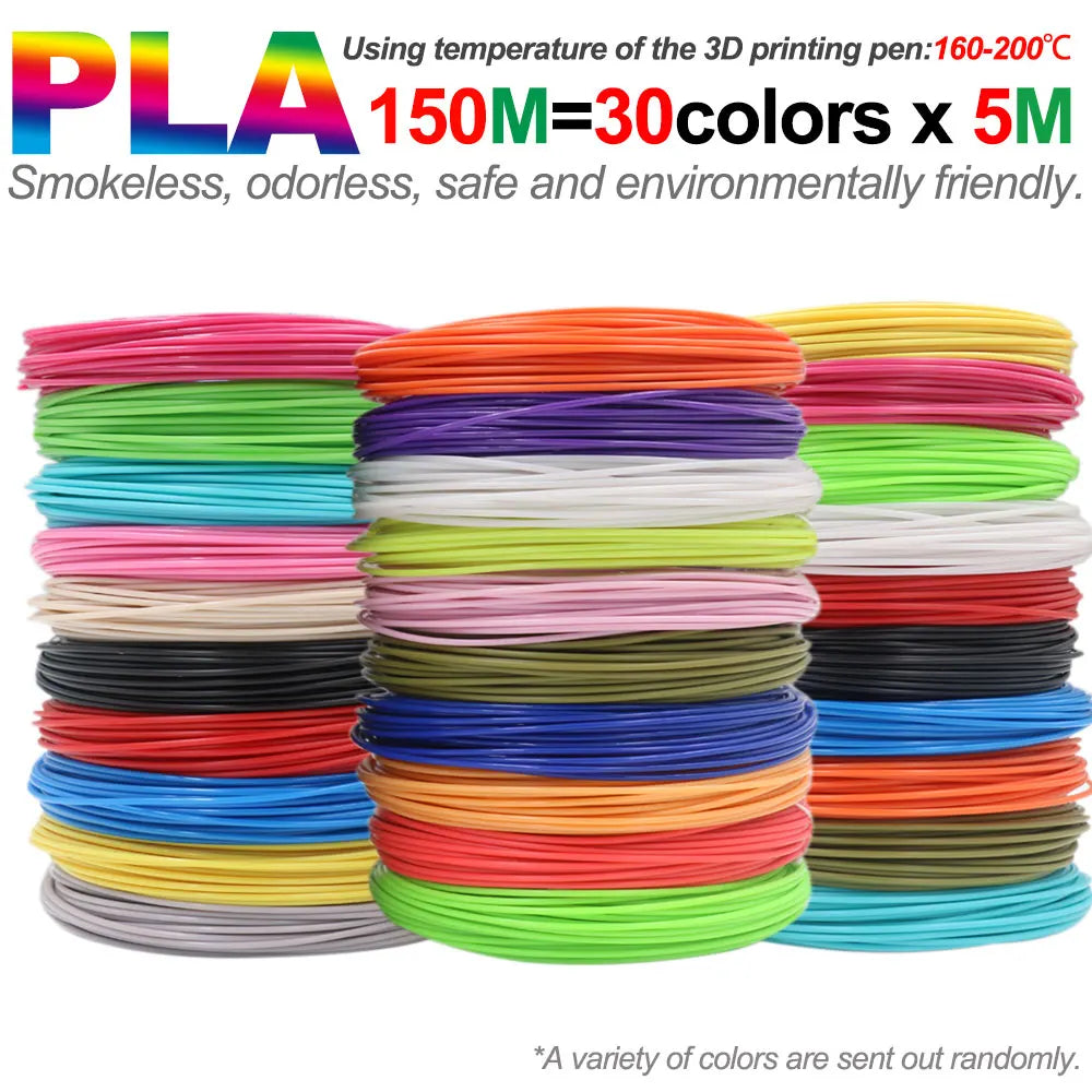 PLA Filament for 3D Pen Printing 10/20/30 Colors Diameter 1.75mm 200M Odorless Safe Plastic Refill for 3D Children Printing Pen