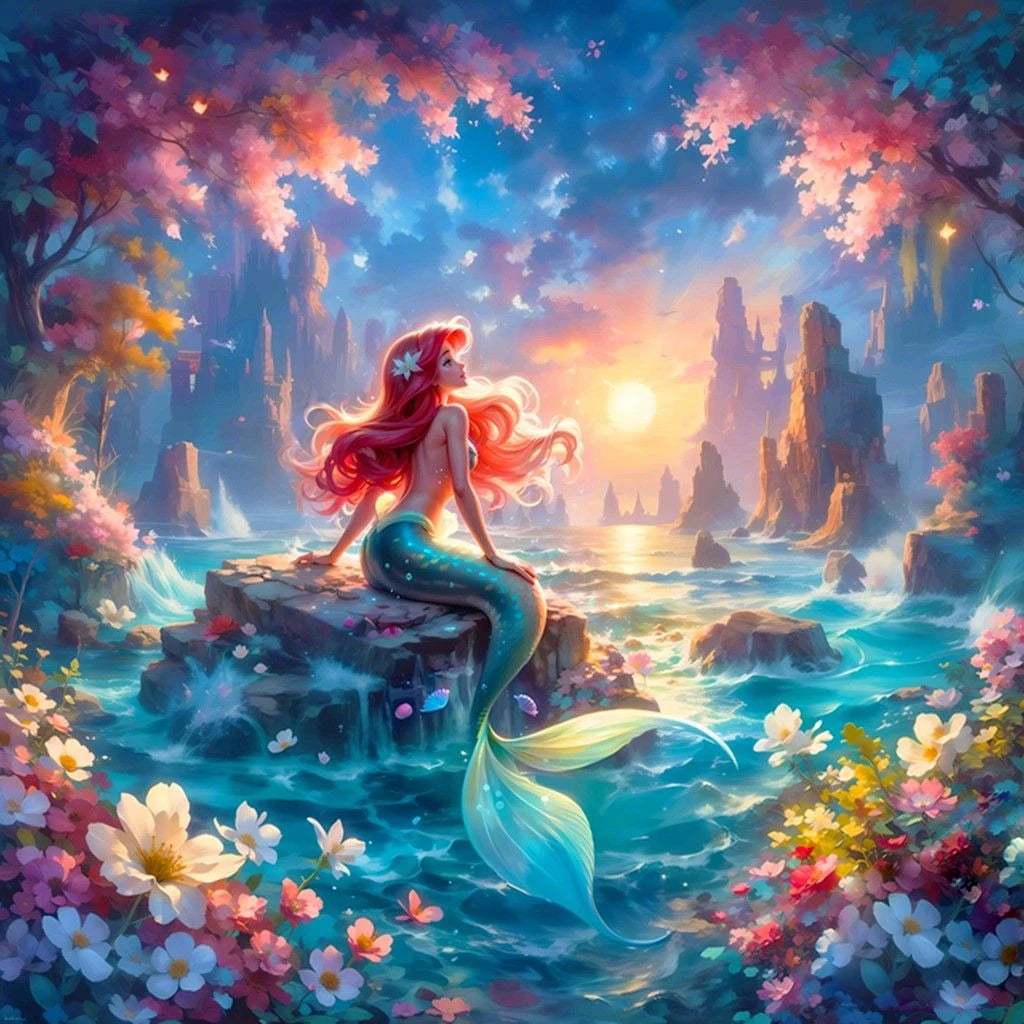 100% Fairy Dust Diamond Painting Mermaid Picture Square Mosaic Embroidery Cartoon Wall Art Diamond Art Full Crystal Home Decor