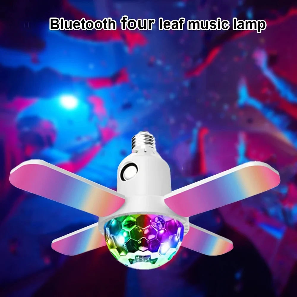 E27 LED Bulb Fan Four-leaf Blade Music Lamp Bluetooth Speaker Foldable LED Light Bulb Ceiling Light With Remote Controller