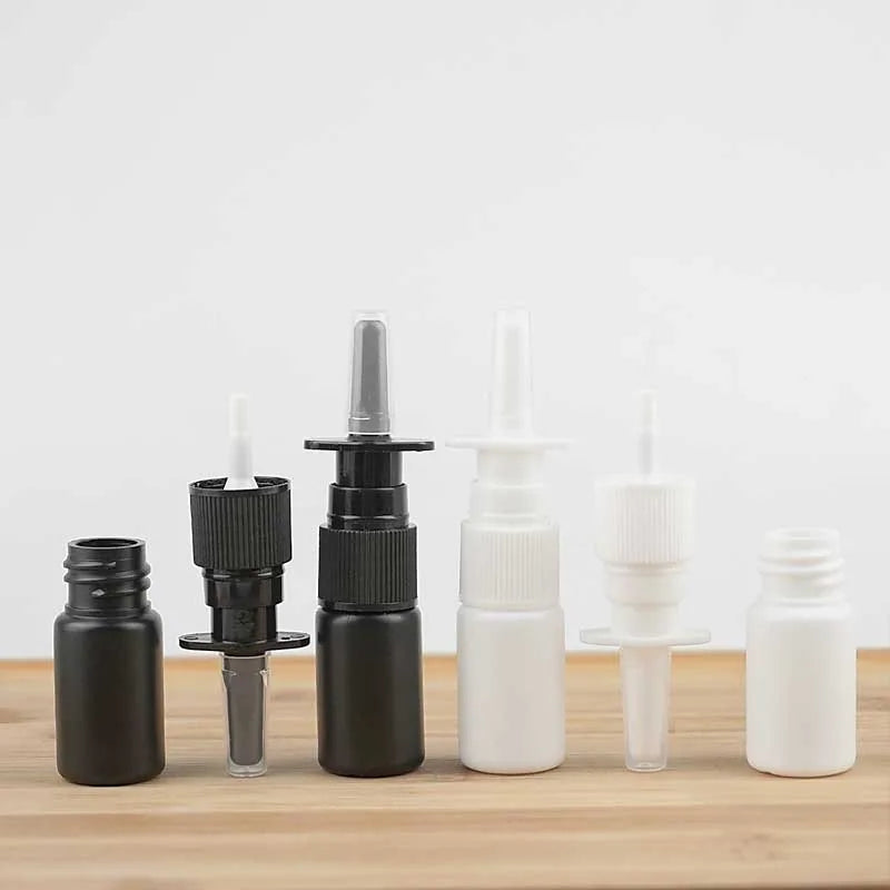 20/50/100pcs Customized 10ml HDPE Black Nasal Spray Bottle with Fine Black Nasal Sprayer Empty White Mist Nose Sprayer Bottle