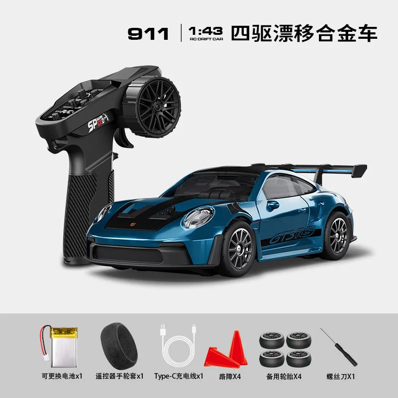 1:43 Scale RC 4WD Drift Alloy Car with Gyro Remote Control Toy for Boys Children's Christmas And Halloween Gifts