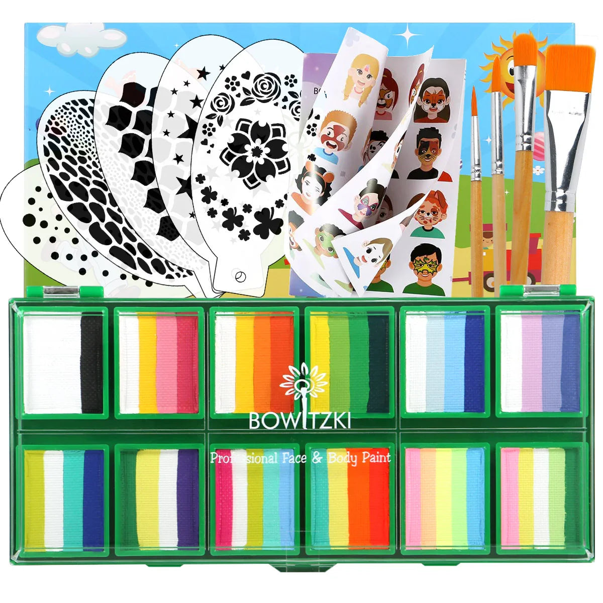 Bowitzki Professional Face Paint Kit For Kids Adults Facial Paint Set One Stroke Split Cake Palette Body Paint Hypoallergenicity