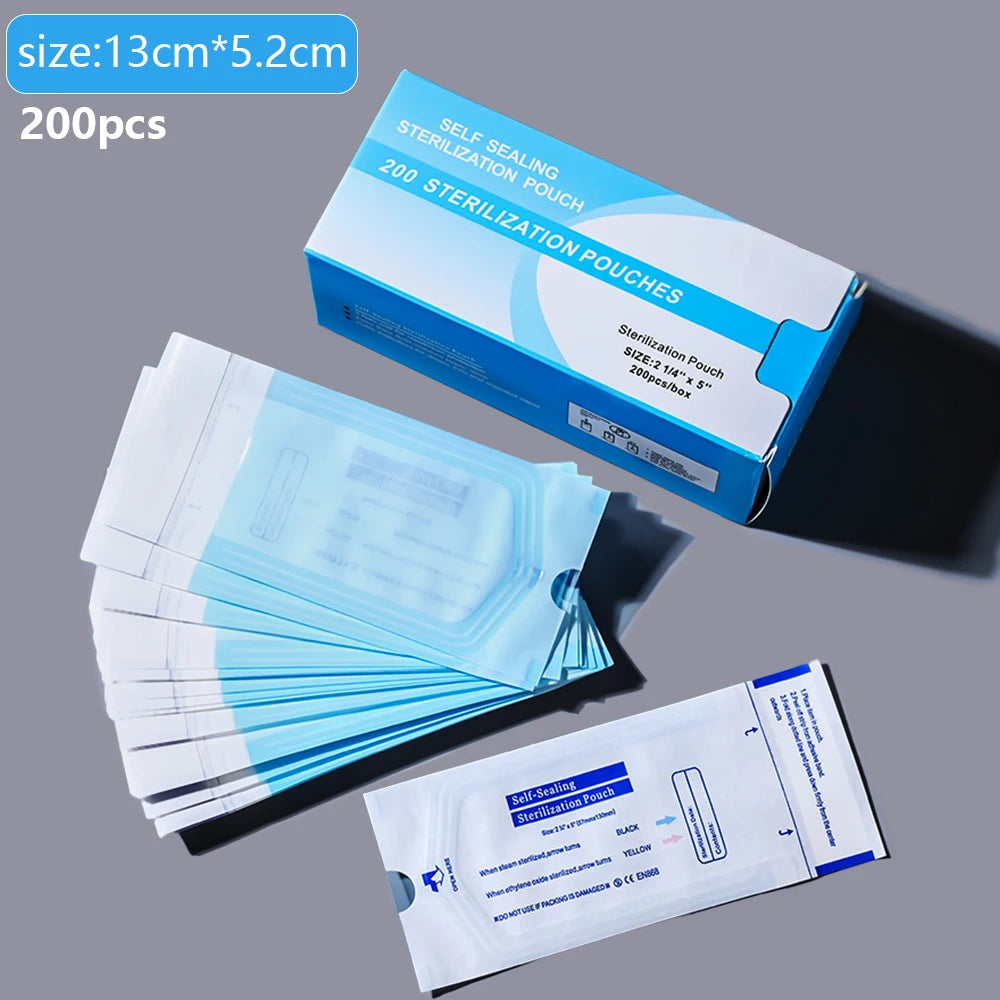 200Pcs Disposable Nail Sterilizer Bag Transparent Visibility Manicure Bags Dry Heat Nail Art Plier Equipment Disinfection Tools*