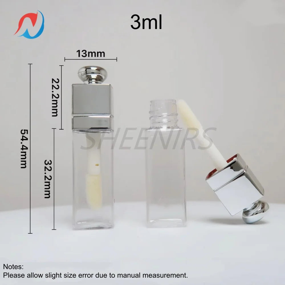 50pcs 3ml Empty Sliver Square Shape Lip Gloss Tubes with Round Dome Top Cap Lips Balm Bottles Lipstick Containers for DIY Makeup