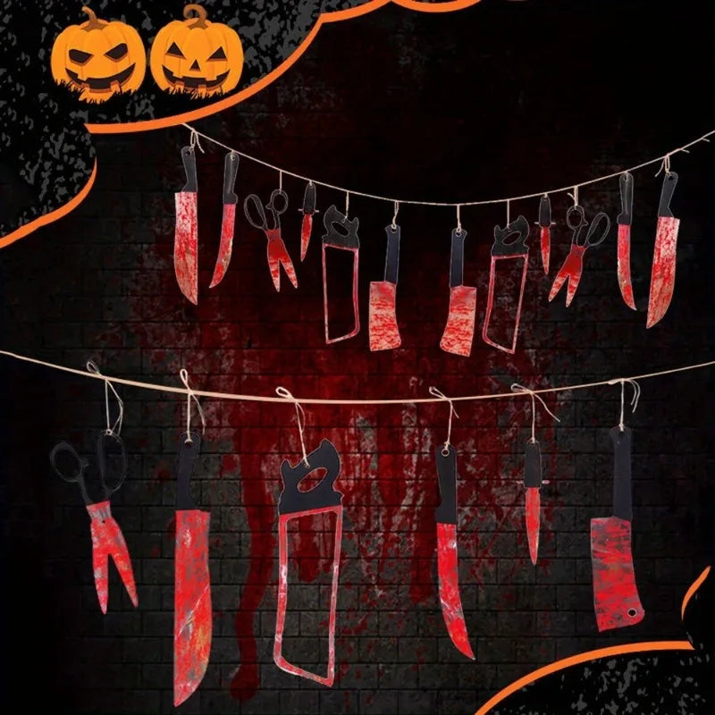 1-4Set Bloody Halloween Banner Horror Hanging Decoration for Haunted House Movie Theme Birthday Carnival Party Halloween Gift