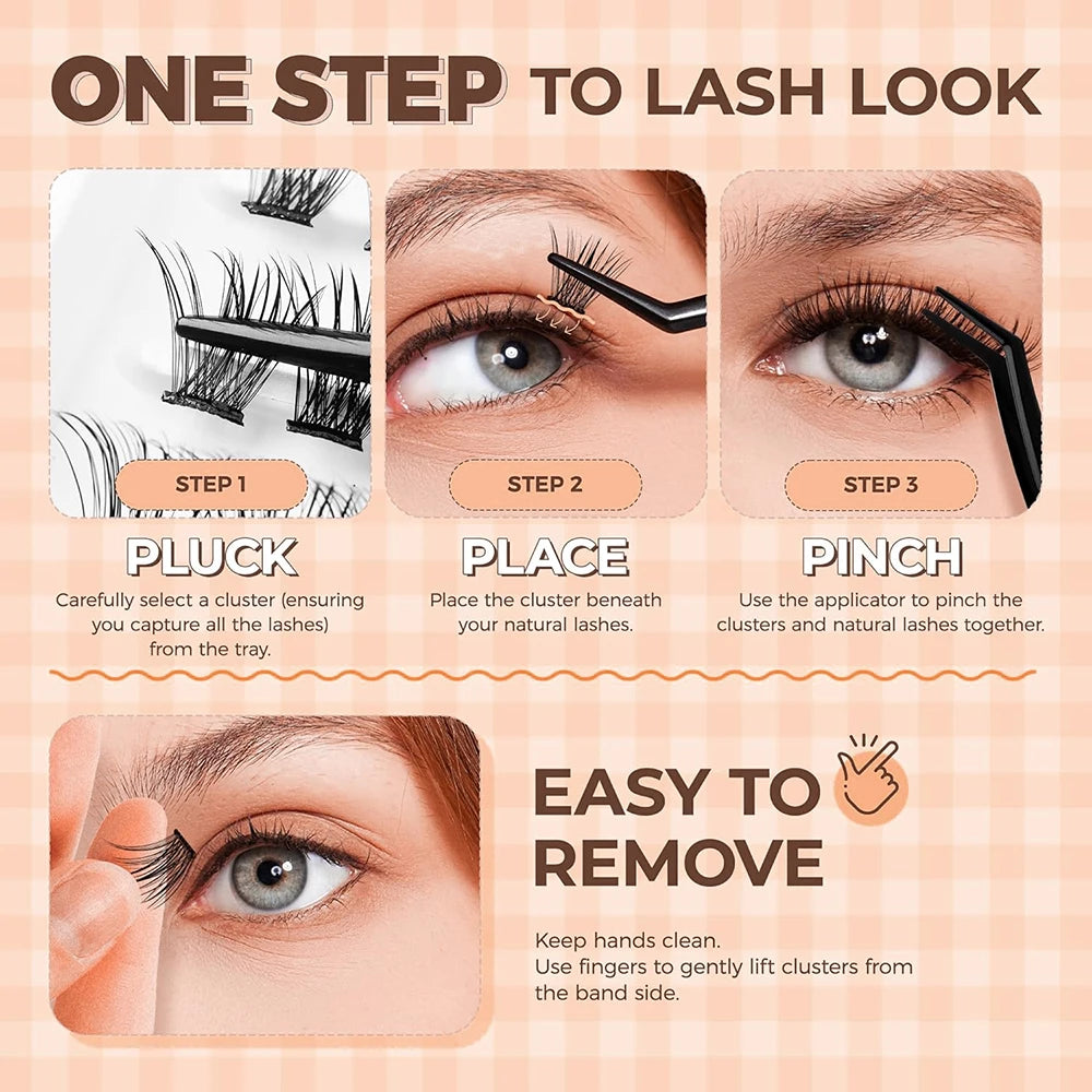 HOLLYLASH 96 Clusters DIY Self Adhesive Cluster Lashes Russian Volume False Eyelashes C Curl Natural Soft Individual Eyelashes