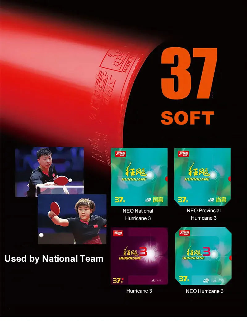 DHS Hurricane 3 H37 Table Tennis Rubber Provincial National Ping Pong Rubber Blue/Orange Sponge Professional for Backhand Loop
