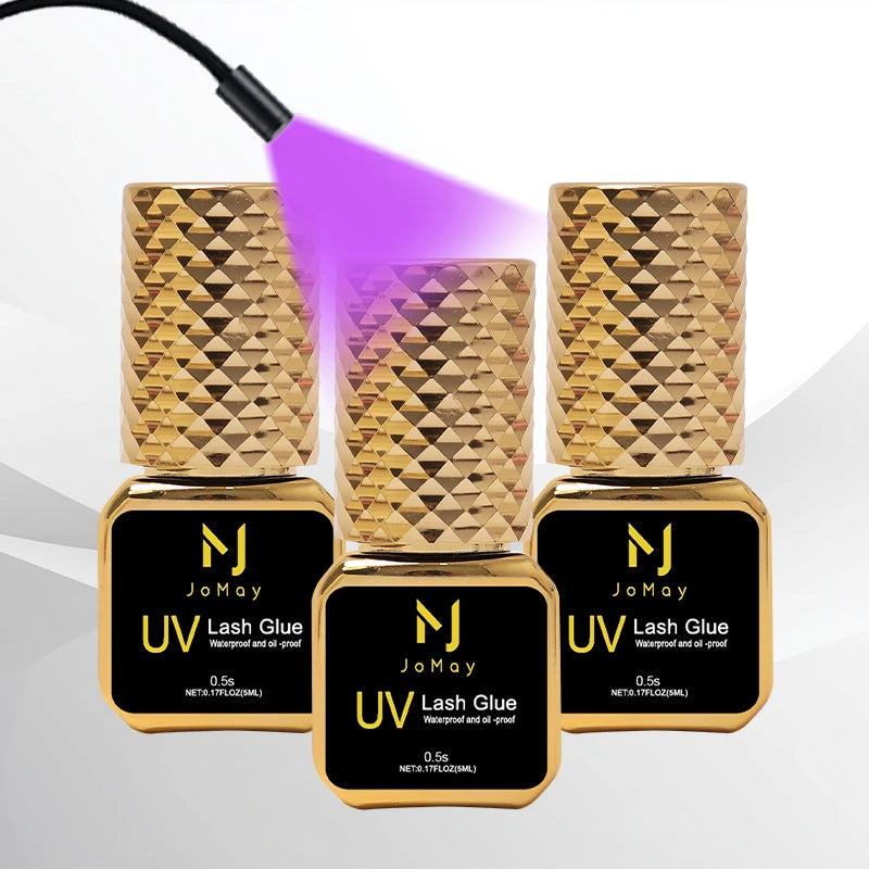 JOMAY 3 Bottles 5ml UV Glue Black Lash Glue for Eyelash Extensions Low Irritation 0.5 Second Fast Drying Glue UV Makeup Products