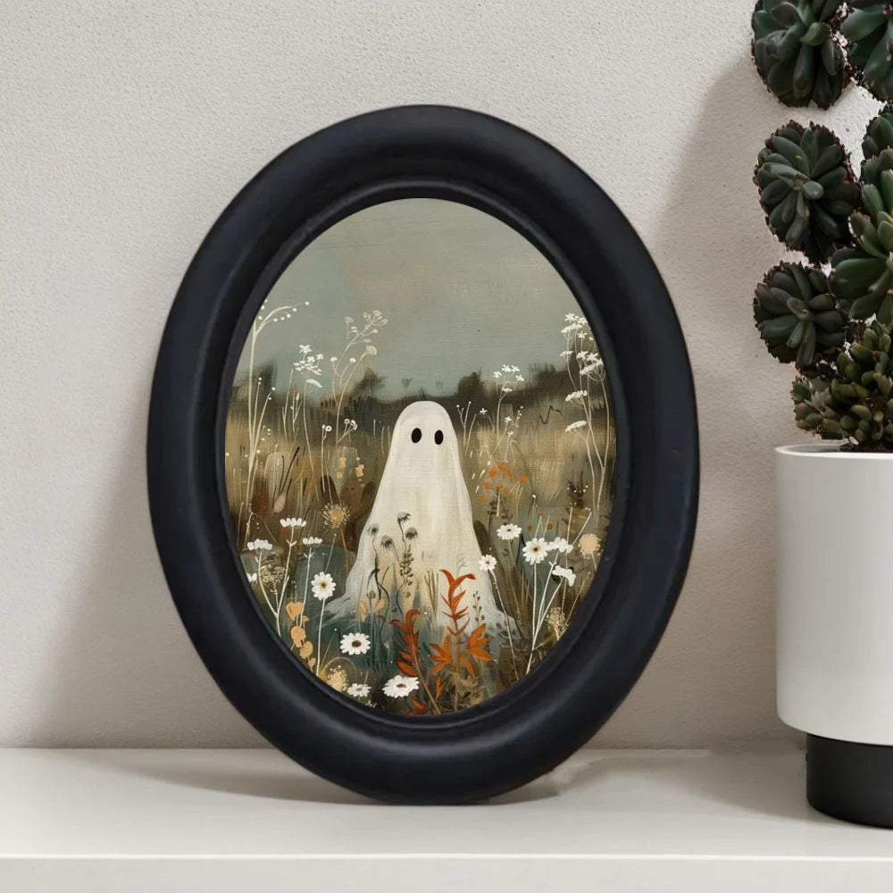 1 Piece of Vintage Halloween Ghost Decoration in a Flower Cluster - Handmade Oval Wooden Decorative Wall Art (5.25* 4.16inch), Oval Decoration, Halloween, Christmas, Thanksgiving Victorian Room Dark Decoration