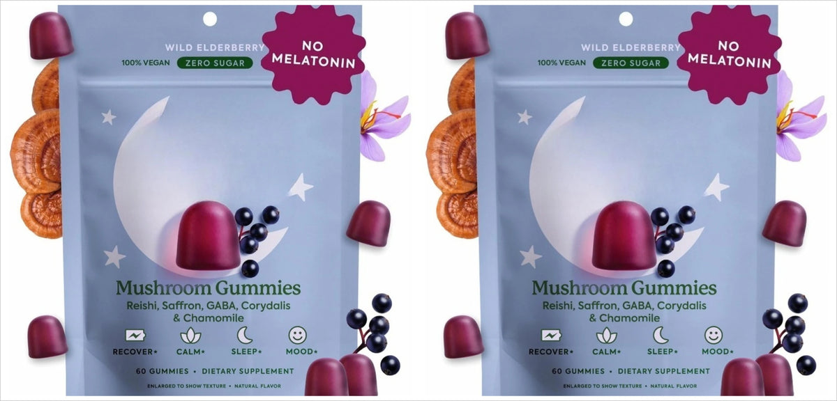 Mushroom Gummies with Reishi GABA Saffron Chamomile Supports Evening Relaxation No Melatonin Zero Sugar Vegan 60 Gummies