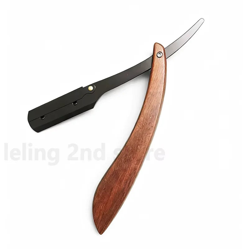 Wood Men Shaving Barber Tools Hair Razor Folding Shaving Knife Stainless Steel Straight razor Holder