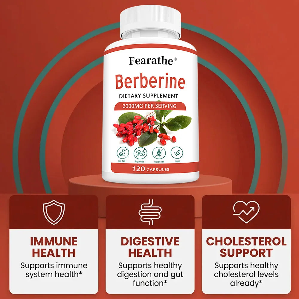 Berberine HCl 2000mg Capsules, Supports Cardiovascular Health, Digestion, Immune Function, Energy, Antioxidant & Anti-Aging