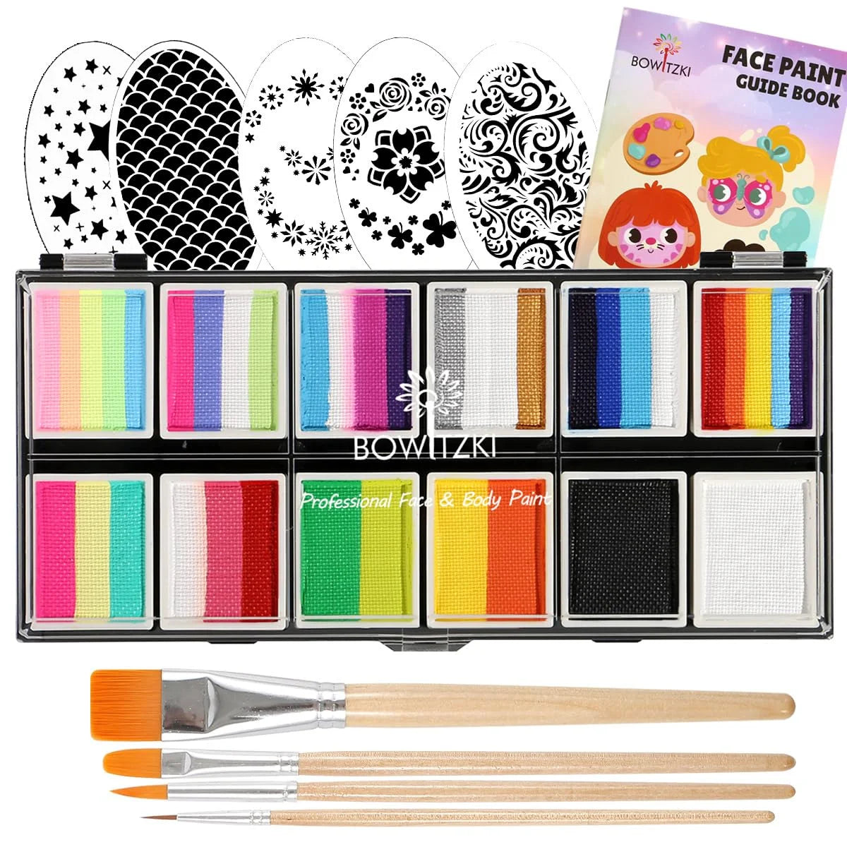 Bowitzki Professional Face Paint Kit For Kids Adults Facial Paint Set One Stroke Split Cake Palette Body Paint Hypoallergenicity