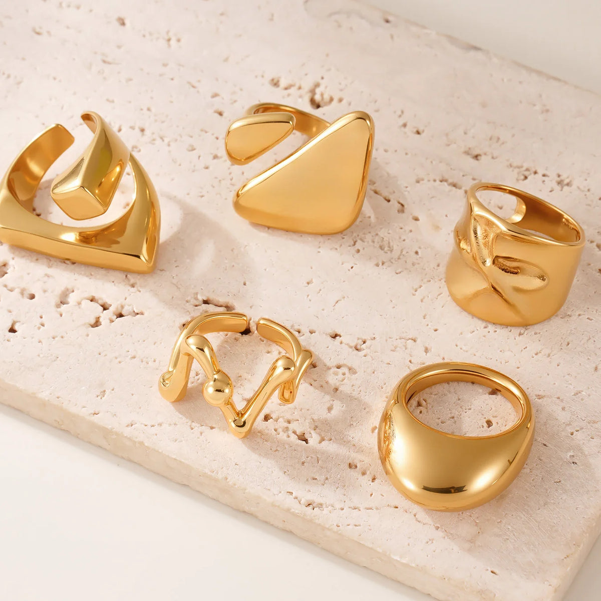 Multi-style Waterproof Gold Color Silver Chunky Ring Women's Geometric 316 Stainless Steel Ring Femme Finger Fashion Jewelry