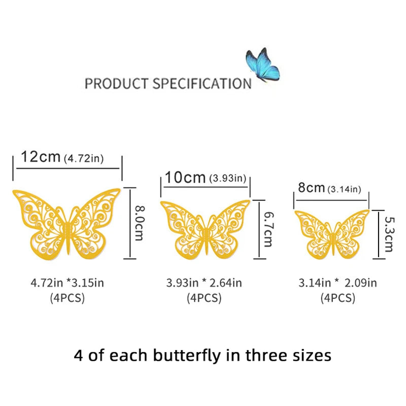 12 pcs Butterfly Cake Toppers Rose Gold for Birthday, Wedding, Engagement Occasions Dessert Decoration Cupcake Toppers DIY Gift