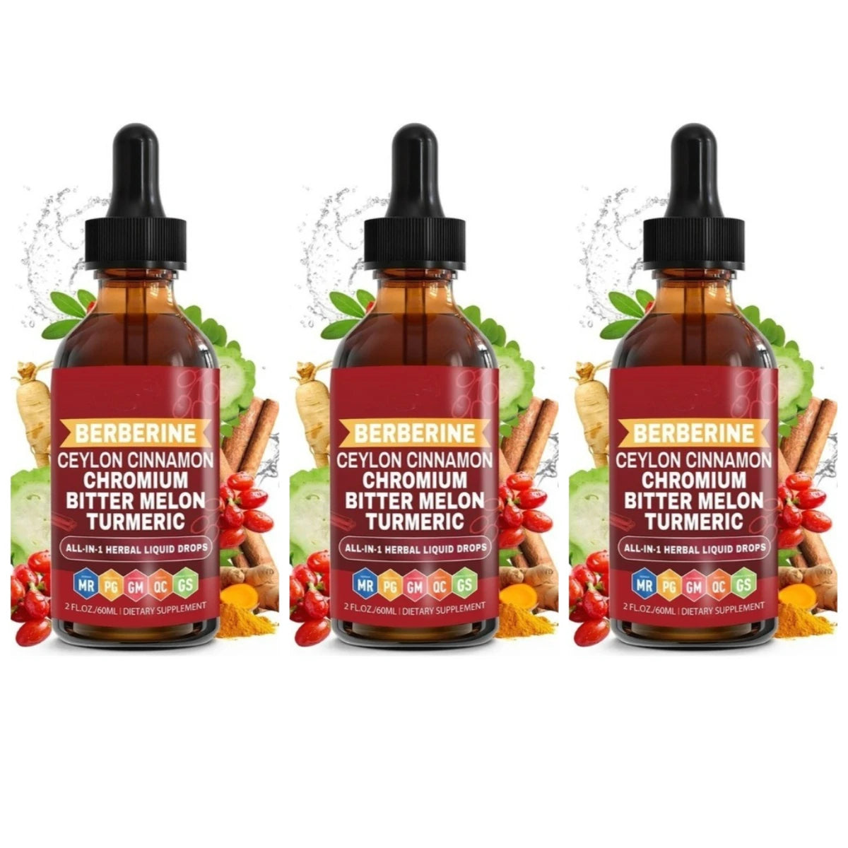 Berberine Ceylon Cinnamon Chromium Liquid Drops with Bitter Melon and Turmeric for Glucose Metabolism Support, 30 Servings