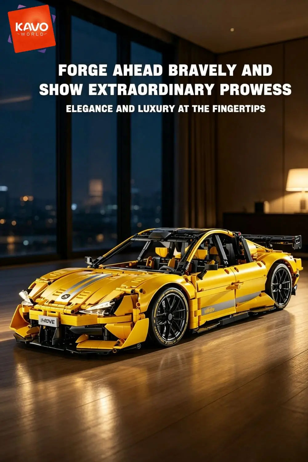 KAVOWORLD 2143pcs Yellow 1:10 Building Block Racing Car Sports Supercar Road Coupe Drift Vehicle Construction Kit with Movable Doors Adjustable Rear Wing DIY Assembly STEM Toys Home Desk Decor Hobby Christmas Halloween Birthd