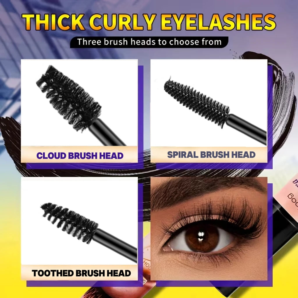 3-Pack Volumizing Mascara Set Includes Three Different Brush Heads, Waterproof, Long-Lasting, Creates Thicker Lashes.
